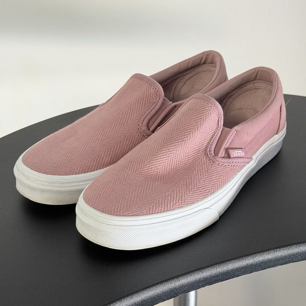 Vans Classic Slip-On Pink Herringbone Sneakers Women’s 9.5 (Men’s 8) Low Top - Picture 4 of 15